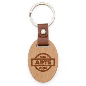 Chaveiro de Madeira 10 cm com Couro Sintético