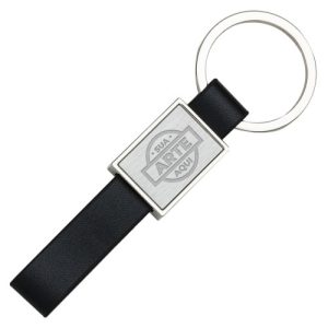 Chaveiro Metal e Couro Sintético Prata e Preto