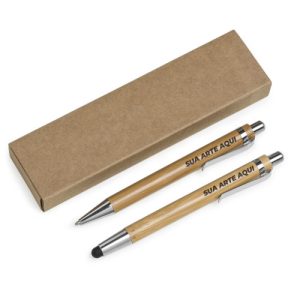 Kit Ecológico Caneta e Lapiseira Bambu em Estojo