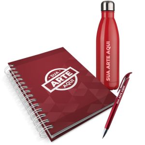 Kit Boas-Vindas Caderno, Caneta e Garrafa Inox