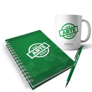 Kit Boas-Vindas Caderno, Caneta e Caneca