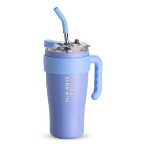 Caneca Térmica Inox 800ml Roxa com Canudo